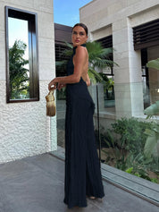 Aurevia | Women’s Halter Crop Top & Wide Leg Pants Set