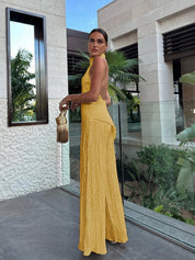 Aurevia | Women’s Halter Crop Top & Wide Leg Pants Set