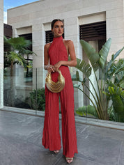 Aurevia | Women’s Halter Crop Top & Wide Leg Pants Set