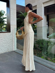 Aurevia | Women’s Halter Crop Top & Wide Leg Pants Set