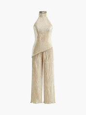 Aurevia | Women’s Halter Crop Top & Wide Leg Pants Set