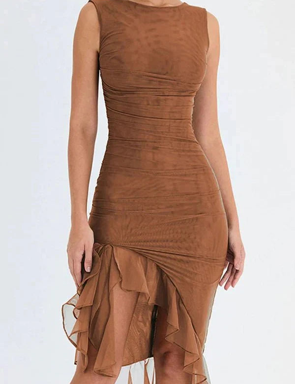 Charlotte | Women’s Stretch Mesh Midi Dress with Low Back