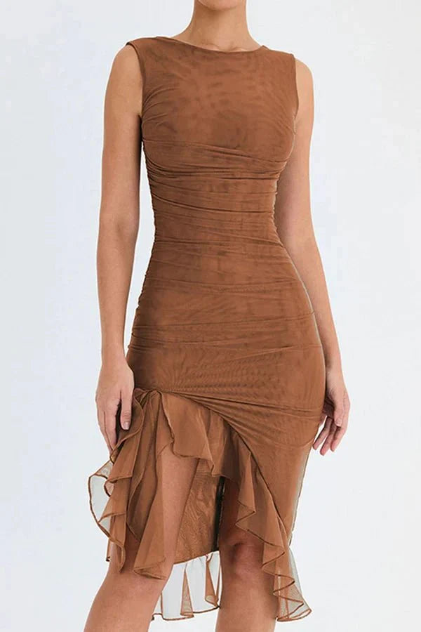 Charlotte | Women’s Stretch Mesh Midi Dress with Low Back