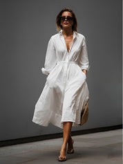 Lioressa - Women’s Linen Shirt Midi Dress