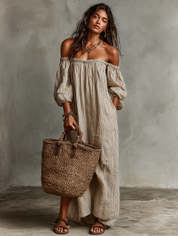 Lunavira - Women’s Off Shoulder Linen Maxi Dress