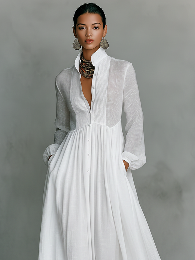 Elowara | Cotton Linen Patchwork Maxi Dress