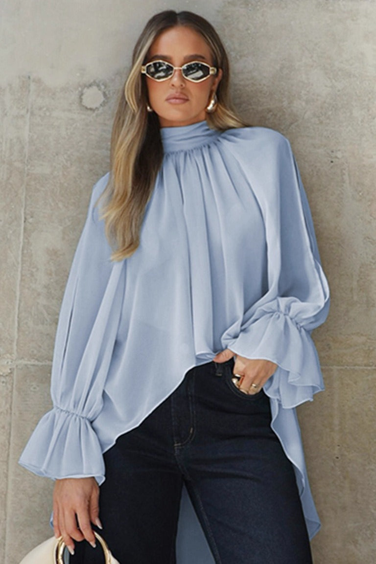 Eliré – Ruffle Turtleneck Flare Sleeve Blouse