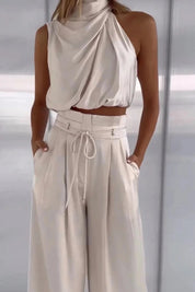 Danalyn | Women’s Sleeveless V-Neck Wide Leg Pants Set