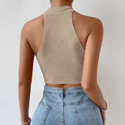 Valyra | High Neck Ribbed Halter Crop Top
