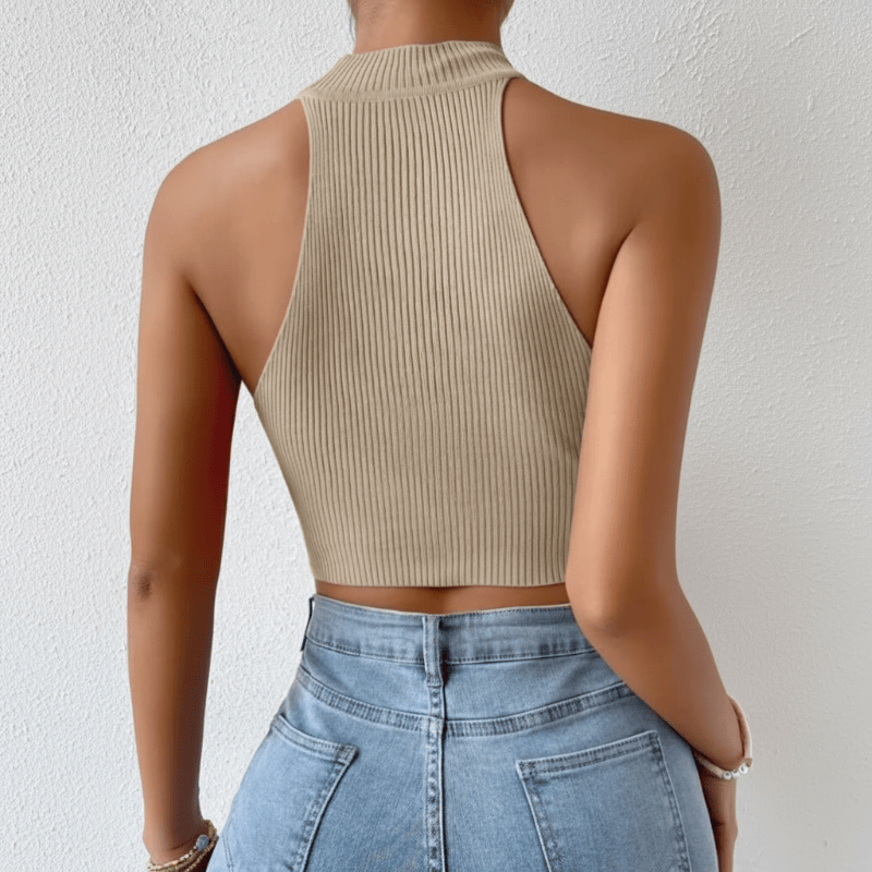 Valyra | High Neck Ribbed Halter Crop Top