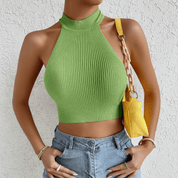 Valyra | High Neck Ribbed Halter Crop Top