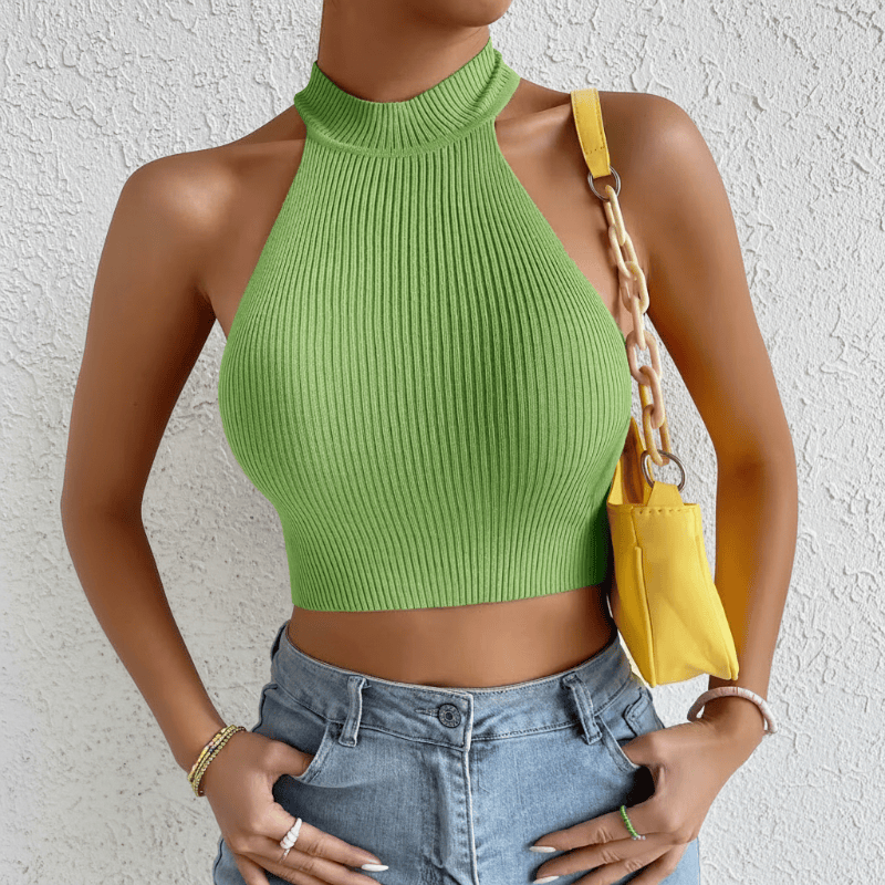 Valyra | High Neck Ribbed Halter Crop Top