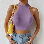 Valyra | High Neck Ribbed Halter Crop Top