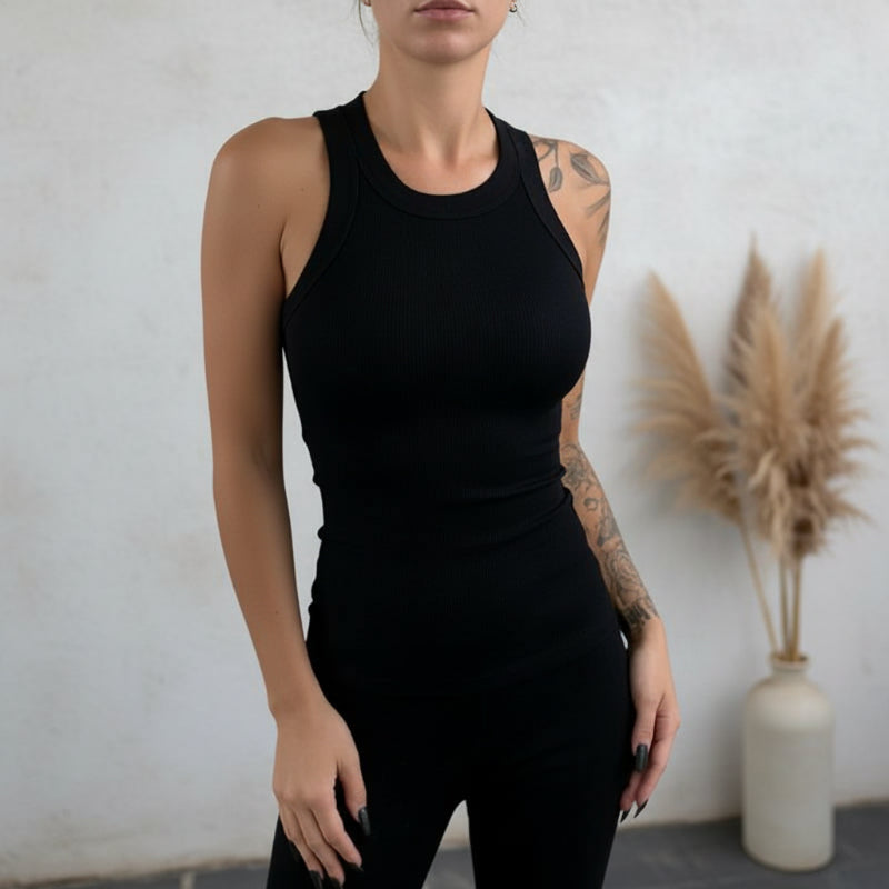 Elvara | Ribbed High Neck Tank Top