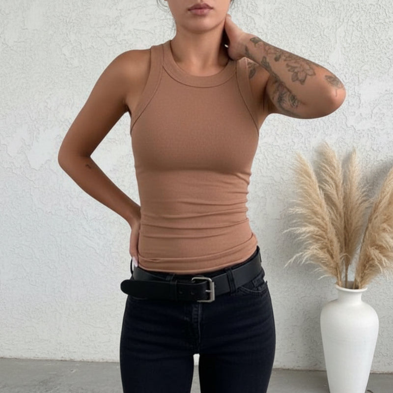Elvara | Ribbed High Neck Tank Top