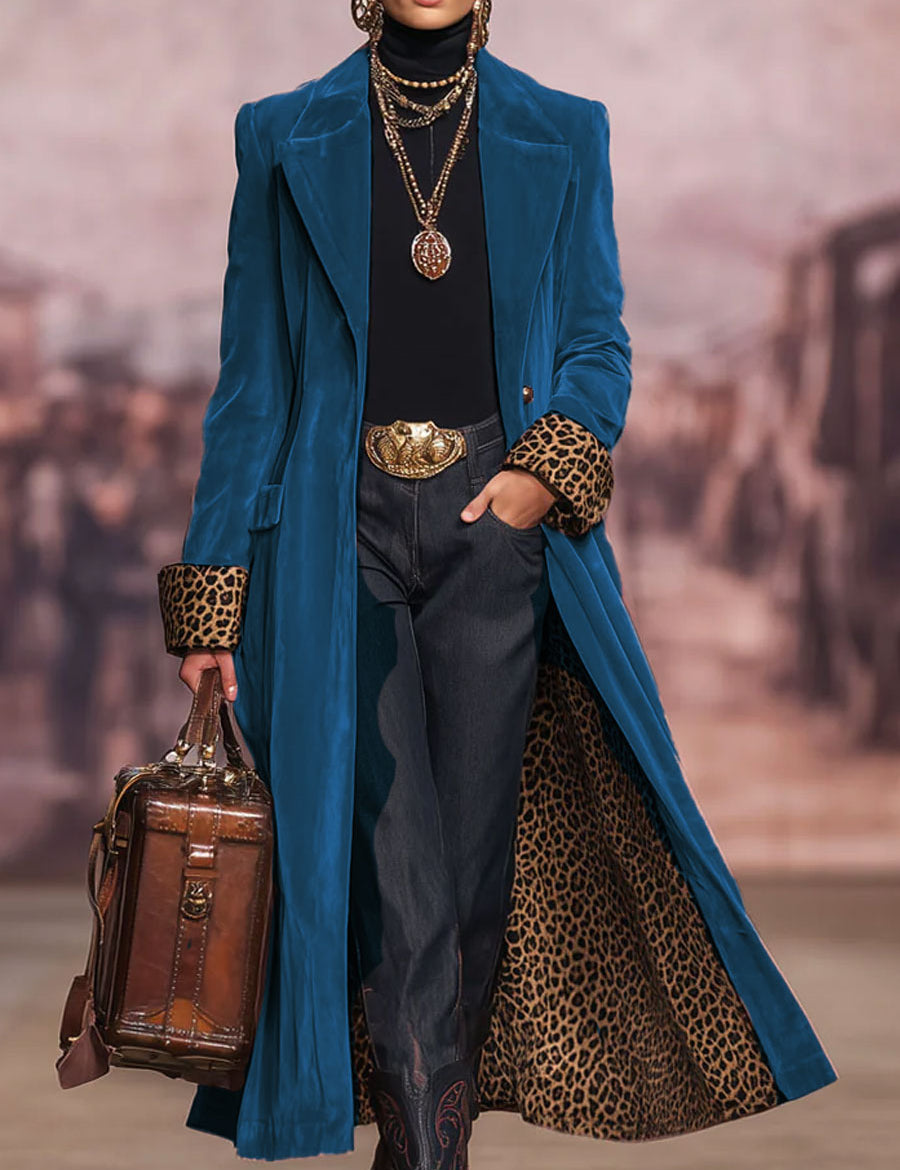 Leovara | Velvet Leopard Panel Coat