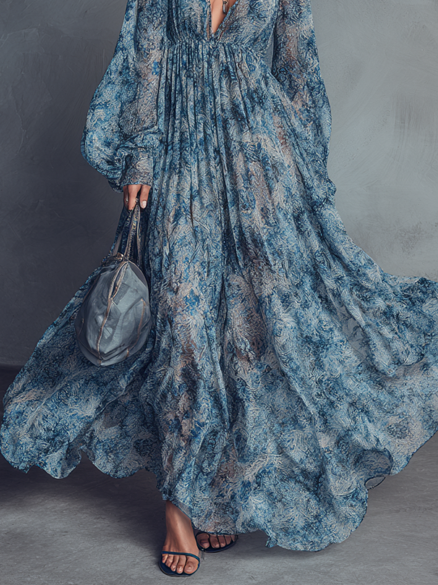 Floravira - Women’s Boho Floral Chiffon Maxi Dress