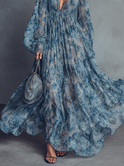 Floravira - Women’s Boho Floral Chiffon Maxi Dress