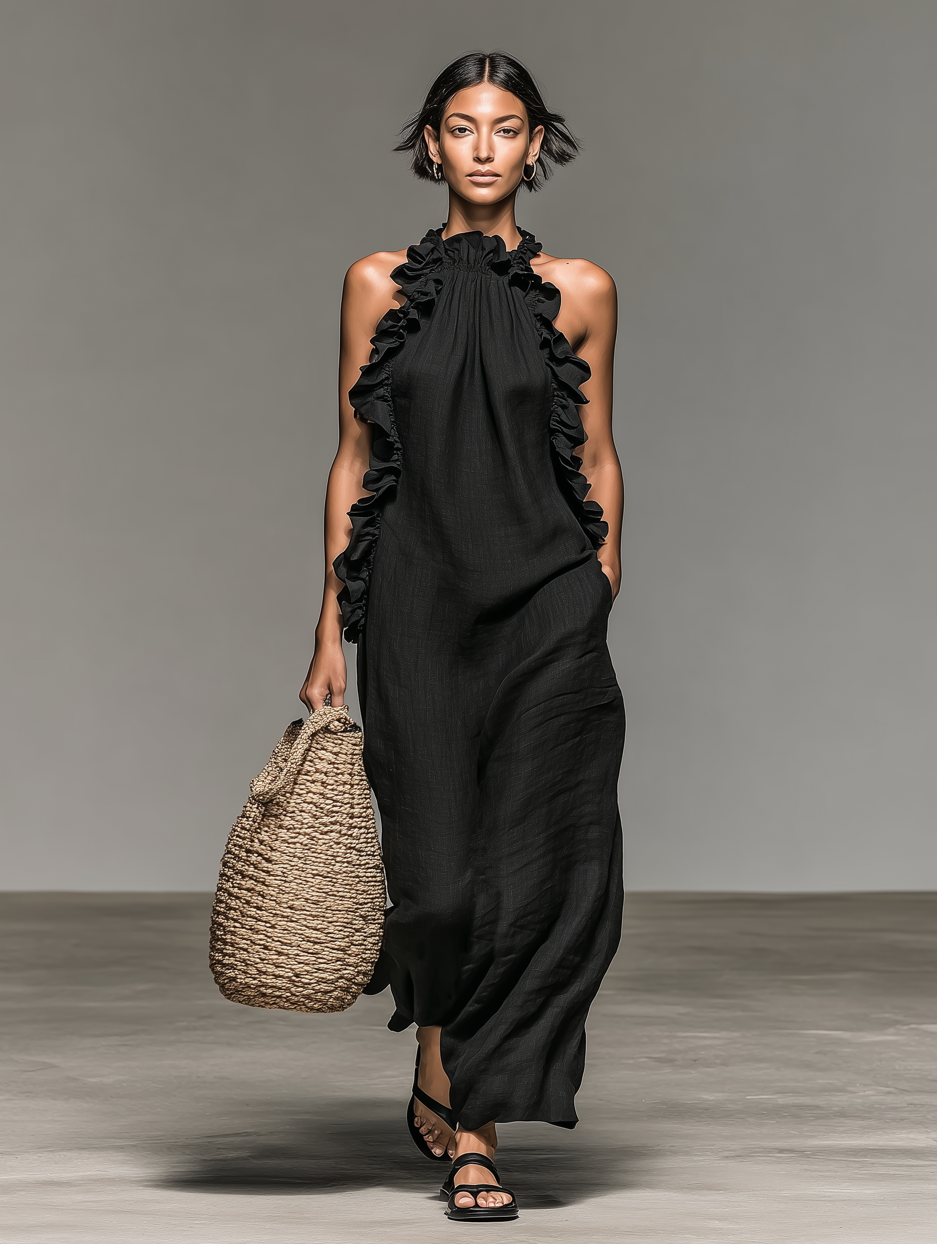 Alvera | Linen-Blend Ruffle Maxi Dress