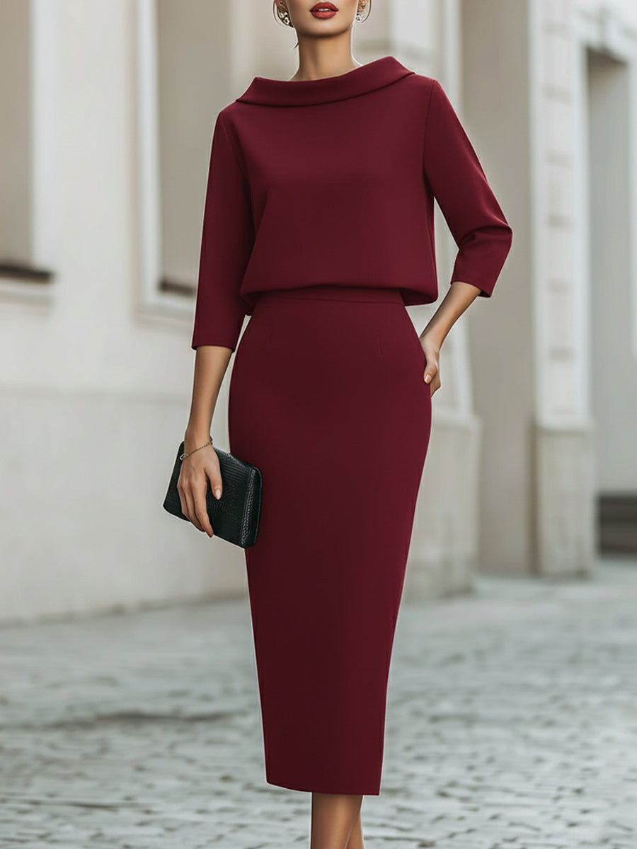 Valmere | Women’s Boat Neck Top & Midi Skirt Set