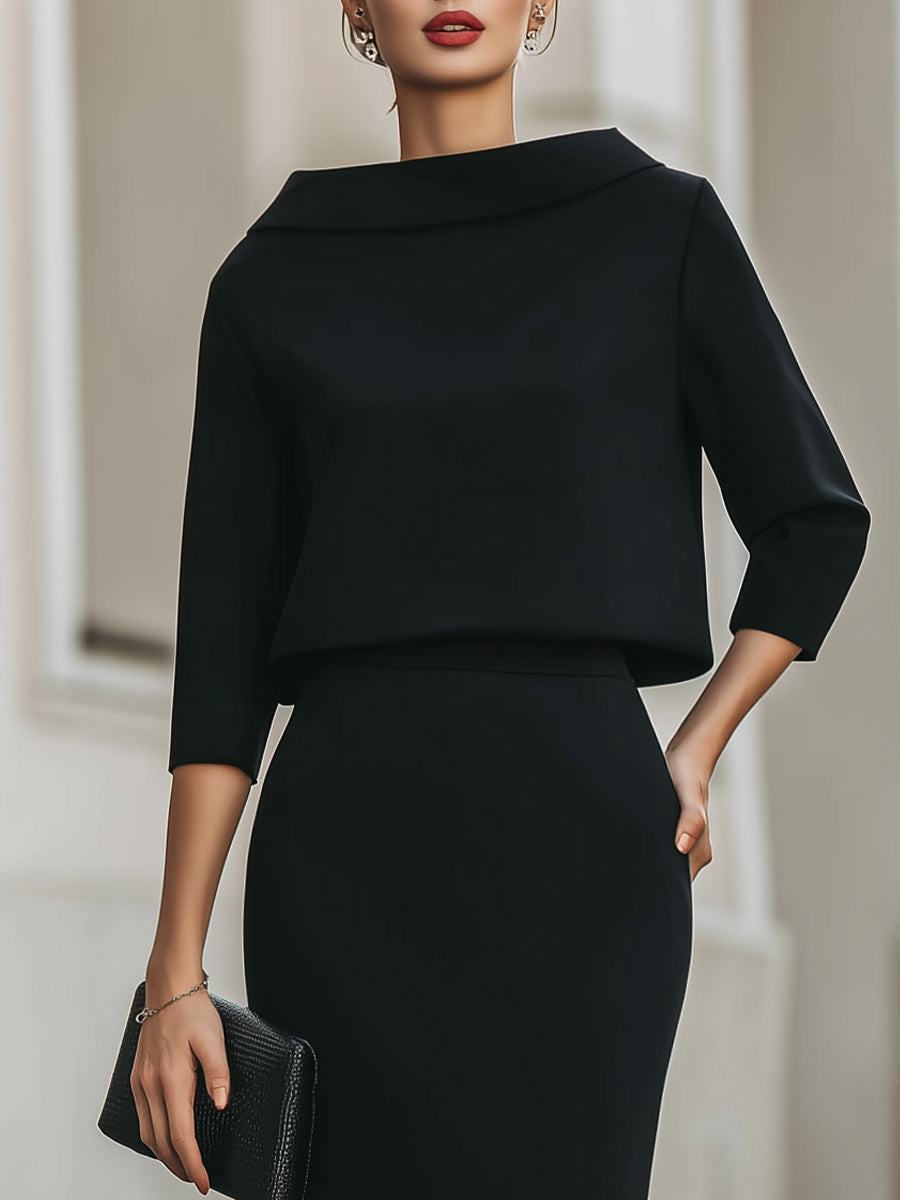 Valmere | Women’s Boat Neck Top & Midi Skirt Set