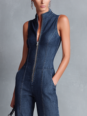 Denovira - Women’s Denim Flared Jumpsuit