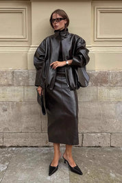 Velmira – Women’s Zipper Detail Two-Piece Midi Skirt Set