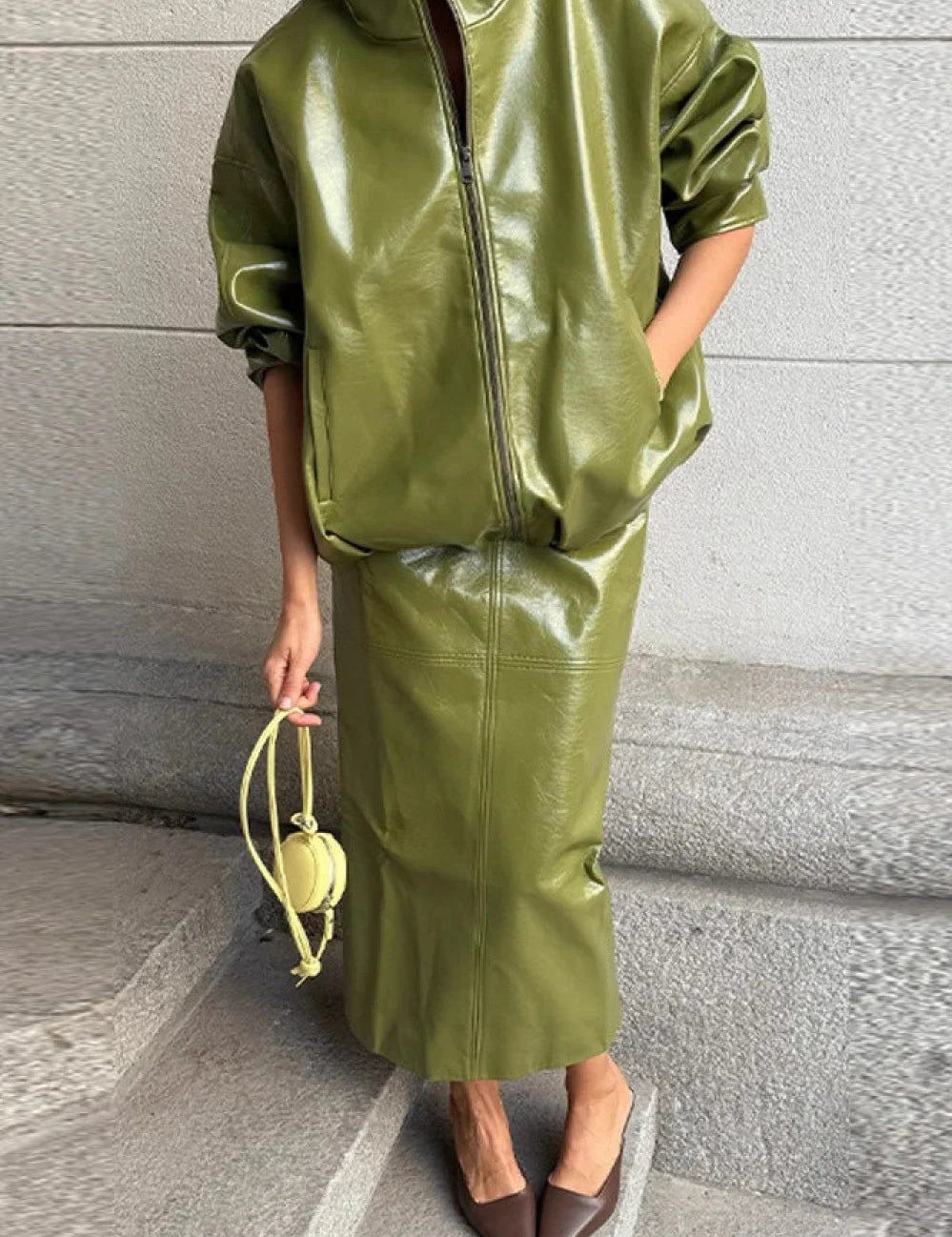 chic-solid-patent-leather-stand-collar-jacket-skirt-two-piece-set-green-s-276.webp