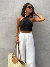 Linvara | Women’s Linen Halter Crop Top