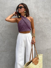 Linvara | Women’s Linen Halter Crop Top