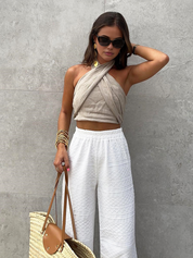 Linvara | Women’s Linen Halter Crop Top