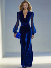 Velmira | Velvet Mesh Sleeve Jumpsuit
