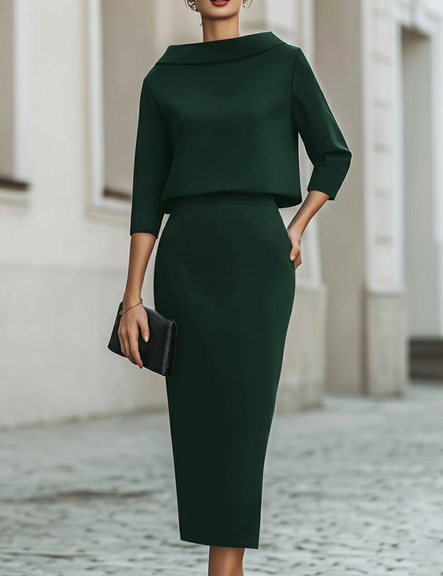 Valmere | Women’s Boat Neck Top & Midi Skirt Set