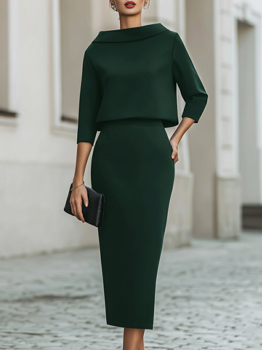 Valmere | Women’s Boat Neck Top & Midi Skirt Set