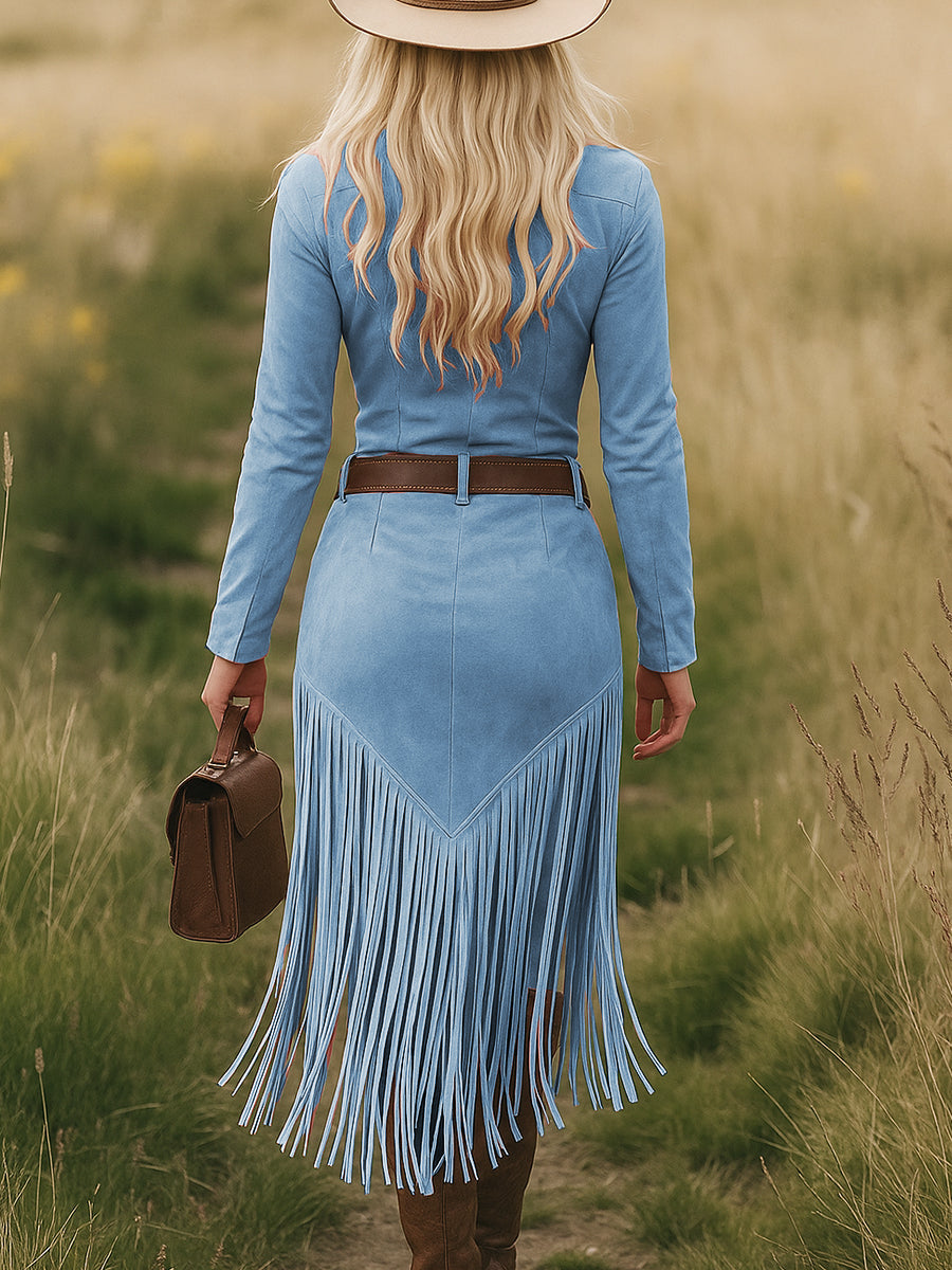 Sorella | Suede Western Tassel Midi Dress