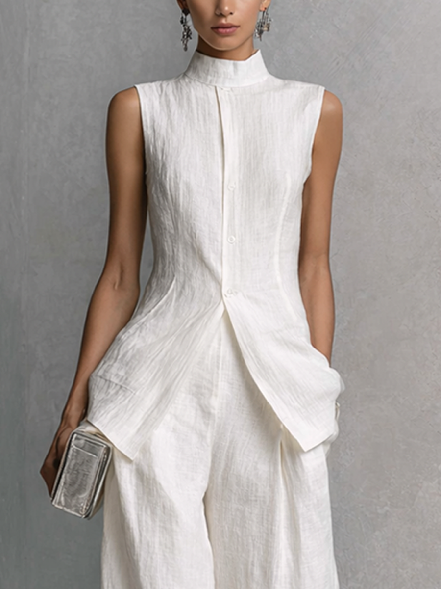 Alverra - Women’s Crinkled Wide Leg Two-Piece Set