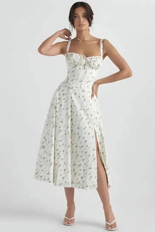 Linsay | Women’s Corset Bodice Midi Dress with Tie Back