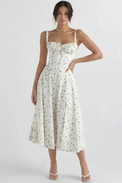 Linsay | Women’s Corset Bodice Midi Dress with Tie Back