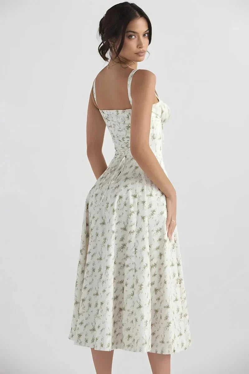Linsay | Women’s Corset Bodice Midi Dress with Tie Back