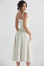 Linsay | Women’s Corset Bodice Midi Dress with Tie Back
