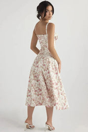 Linsay | Women’s Corset Bodice Midi Dress with Tie Back