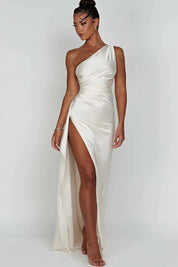Diana | Women’s One Shoulder Satin Maxi Dress with Slit