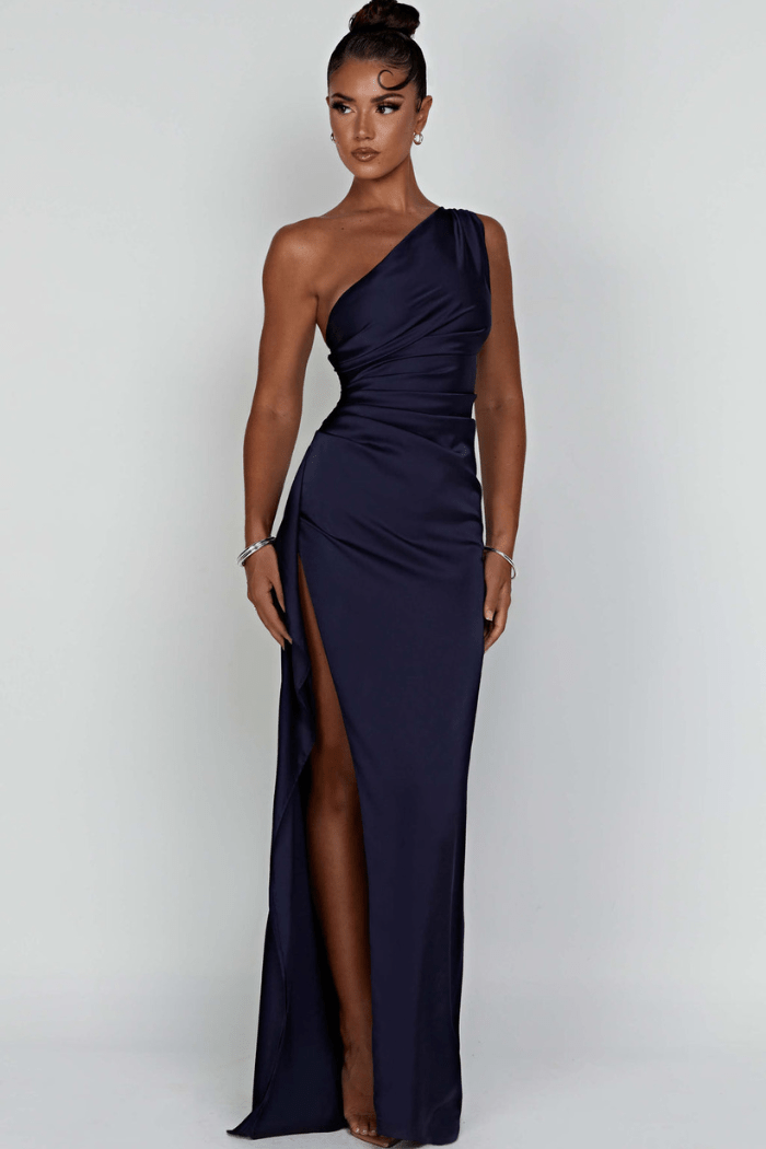Diana | Women’s One Shoulder Satin Maxi Dress with Slit