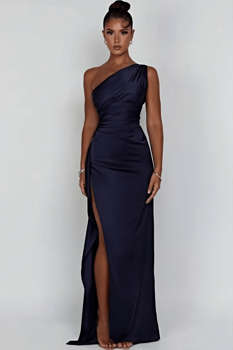 Diana | Women’s One Shoulder Satin Maxi Dress with Slit