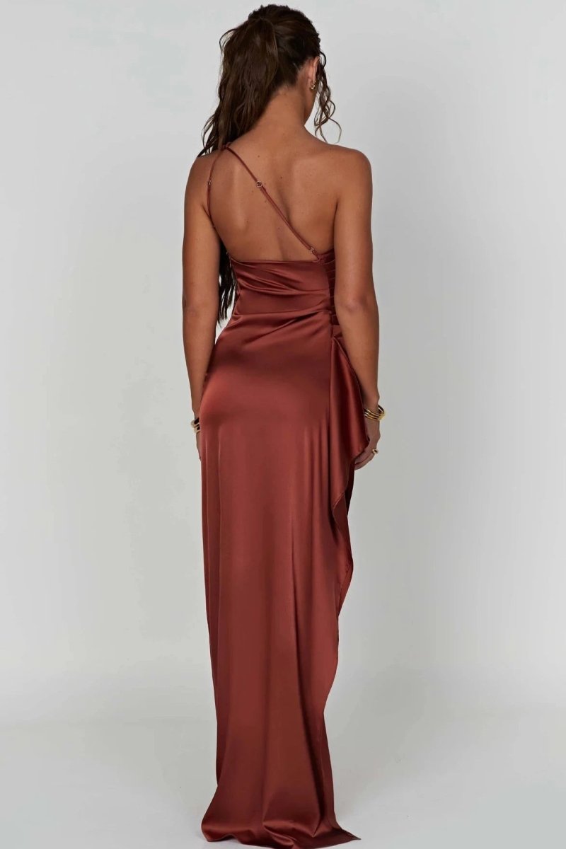 Diana | Women’s One Shoulder Satin Maxi Dress with Slit