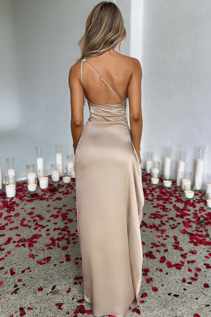 Diana | Women’s One Shoulder Satin Maxi Dress with Slit