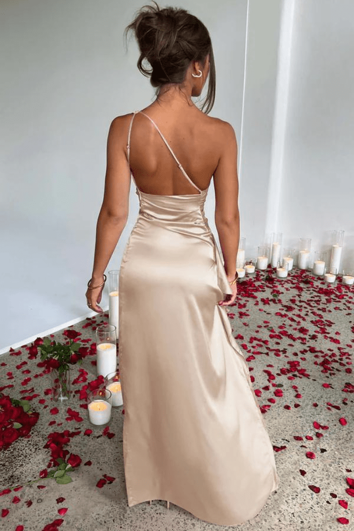 Diana | Women’s One Shoulder Satin Maxi Dress with Slit