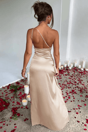 Diana | Women’s One Shoulder Satin Maxi Dress with Slit