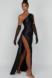 Diana | Women’s One Shoulder Satin Maxi Dress with Slit