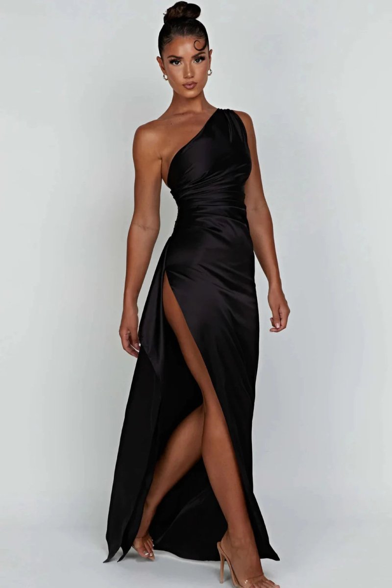 Diana | Women’s One Shoulder Satin Maxi Dress with Slit